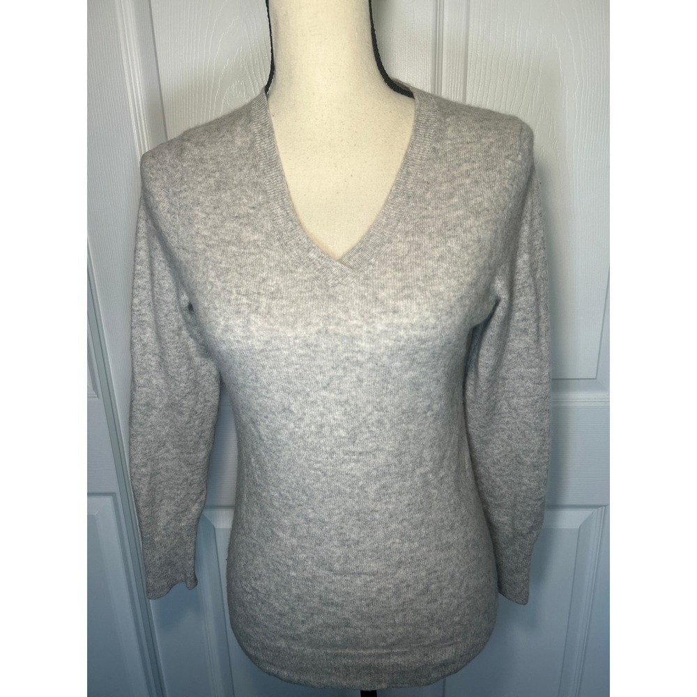 Alex Marie Cashmere V-Neck Sweater M Gray Long Sleeve Pullover Soft Knit Luxury